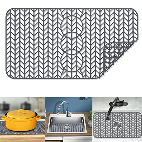 Sink Protectors for Kitchen Sink 12" 13" 16" 18" 19" 24" 26" 28" 29" Silicone Sink mat (29.5"x15" / Gray)