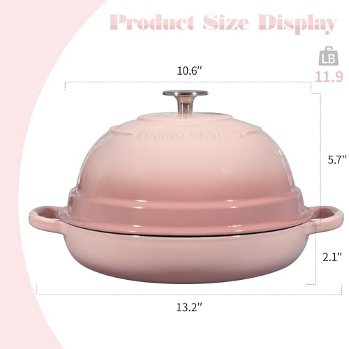 Enameled Cast Iron Dutch Oven Pot with Lid (Pink)