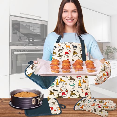 Oven Mitts and Pot Holders with Chef Apron (Dog)
