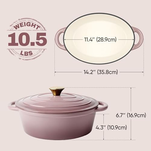 Vintage Style Oval Dutch Oven for Bread Baking (Pink / 4.5 QT Oval)