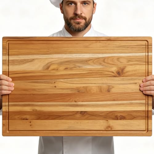 XXL Teak Wood Cutting Board for Kitchen 24" Extra Thick Butcher Block (24"L x 18.1"W)
