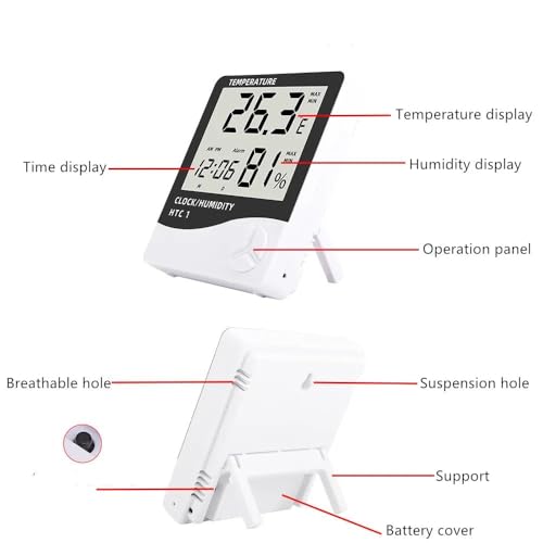 HTC 1 Digital Hygrometer Thermal Meter Humidity Meter with Alarm Clock LCD Display (Htc-1)