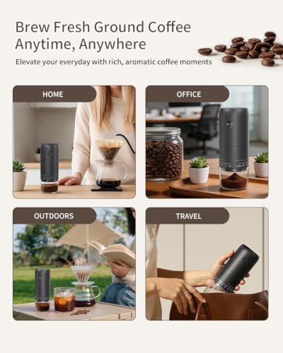 Rechargeable Electric Burr Coffee Grinder Portable Cordless Coffee Bean Grinder with Stainless Steel Conical Burr