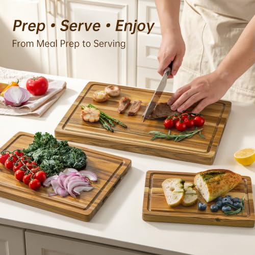 Teak Wood Cutting Board Set of 3 Wooden Cutting Boards for Kitchen (Teak / Teak Cutting Board Set)