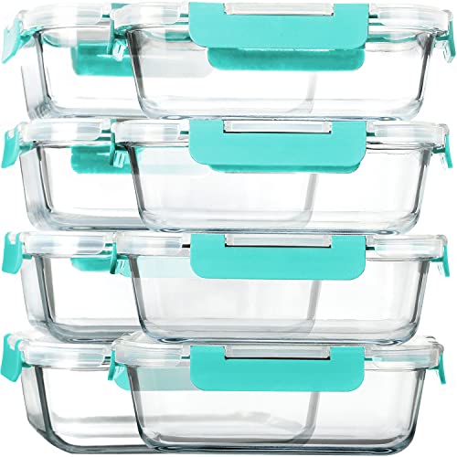 8 Pack 30 oz Glass Food Storage Containers with Lids (Green)