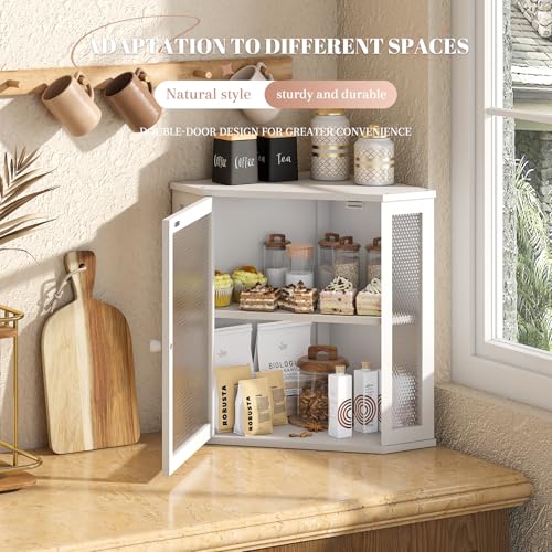 Corner Bread Box Kitchen Countertop Extra Large Capacity Farmhouse Bread Box (White / 12.6" x 12.6" x 16.5")
