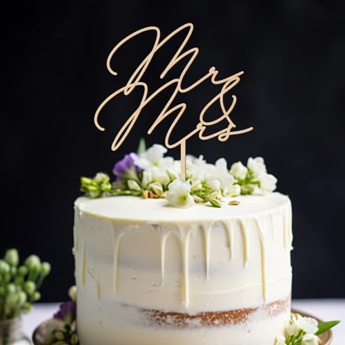 Wedding Cake Topper in Wood with Artificial Flowers