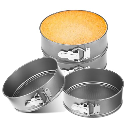 4 Pcs Non Stick Springform Pan with Removable Bottom Carbon Steel Round Springform Cheesecake Pan with Stainless Steel Spring Buckles for Baking Kitchens Restaurant