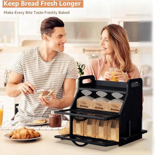 Bread Box for Kitchen Countertop (L-Black)