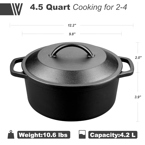 Pre Seasoned Cast Iron Dutch Oven with Lid (4.5 QT)