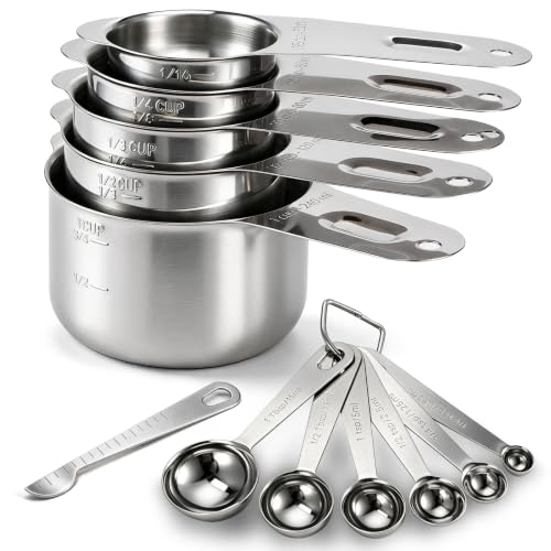 12-Piece 18/8 Stainless Steel Measuring Cups and Spoons Set, Silver (Silver / Set of 12)