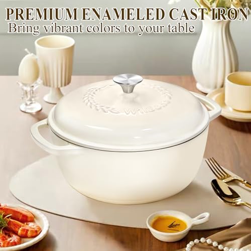 Enameled Cast Iron Dutch Oven Pot with Lid (Cream White)