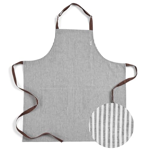 Linen Bib Apron for Men & Women Striped Apron