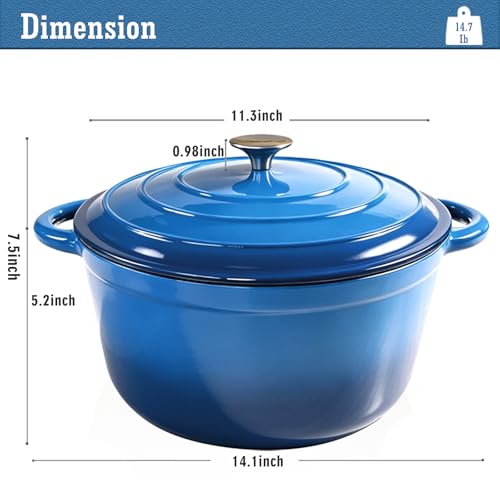 6QT Enameled Cast Iron Dutch Oven with Lid (Blue / 6QT)