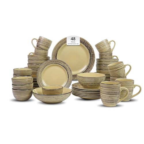 HomeVss Stoneware Handcrafted Tree Bark Effected Glaze Dinnerware Set