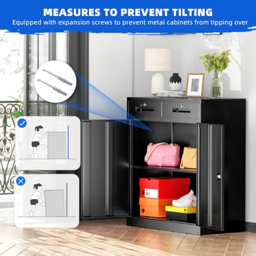 Locking Storage Cabinet with Doors and Shelves