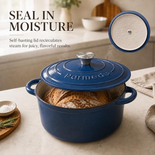 5.5QT Enameled Cast Iron Dutch Oven for Sourdough Bread Indigo Blue (Indigo Blue / 5.5QT)