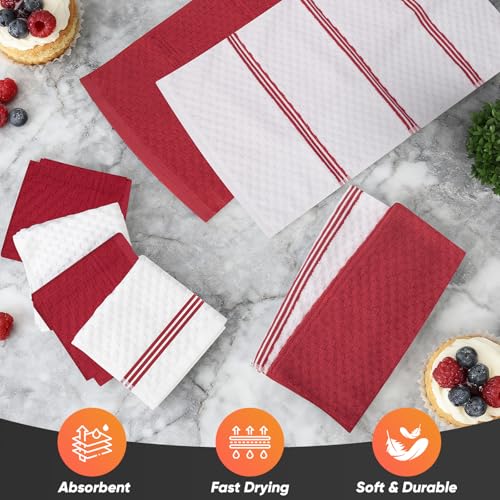 Oven Mitts Kitchen Towels and Dishcloths with Pot Holders Sets (Red)