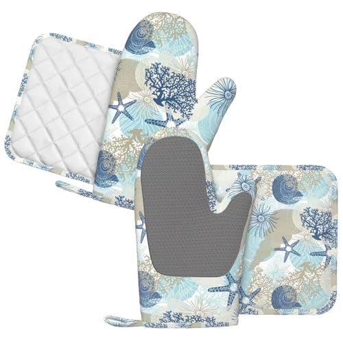 Oven Mitts and Pot Holders Set of 4 Silicone Kitchen Mitten Gloves and Non
