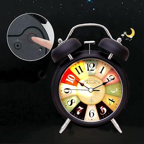 Vintage Twin Bell Alarm Clock with 1 Year Warranty (Black Rainbow Clock)