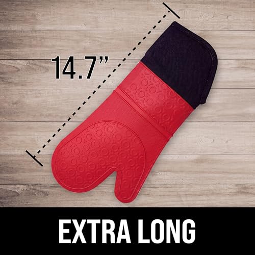 BPA Free Soft Silicone Oven Mitts (Canyon Red / 2-Piece 14.7" Oven Mitts)