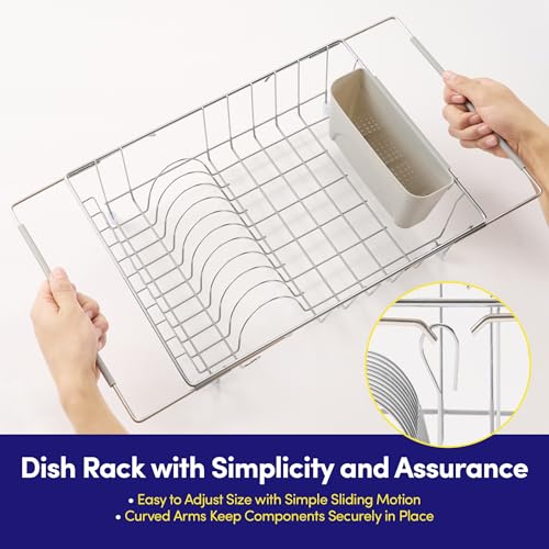 Dish Drying Rack Over the Sink Expandable to 24.5" Dish Drainer (Silver / 15.75" x 12" x 5")