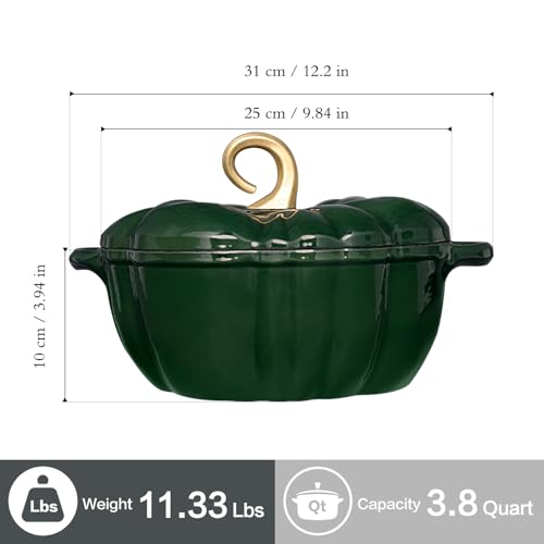 Pumpkin Dutch Oven Pot with Lid 3.8 Qt (Green / 3.8 qt)