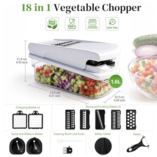 Vegetable Chopper Mandoline Slicer (White + Black)