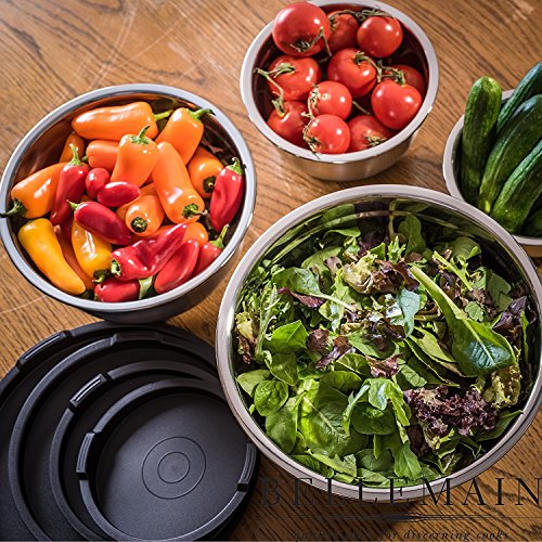 Stainless Steel Mixing Bowls with Airtight Lids Set (Silver/Black / 4 Piece)