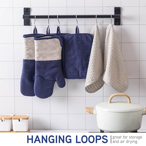 Silicone Oven Mitts (Navy / Material Mitt Set)