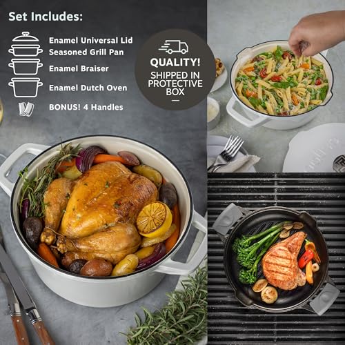 5pc Stackable Cast Iron Cookware Set (Mild White)