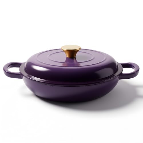 Dutch Oven Enameled Cast Iron with Lid (Purple / 3 QT（Shallow Pot）)