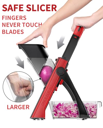 Safe Mandoline Slicer Plus with Peeler (Red)