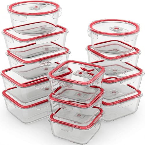 24 Pc Airtight Glass Food Storage Containers (Red)