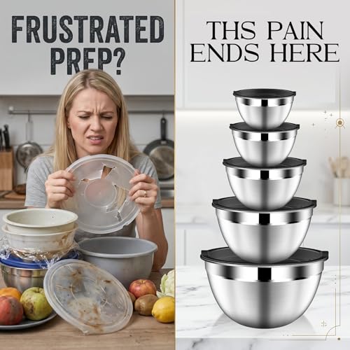 Mixing Bowls with Lids Set of 5 (1.5QT, 2QT, 2.5QT, 3.5 QT, 4.5QT)
