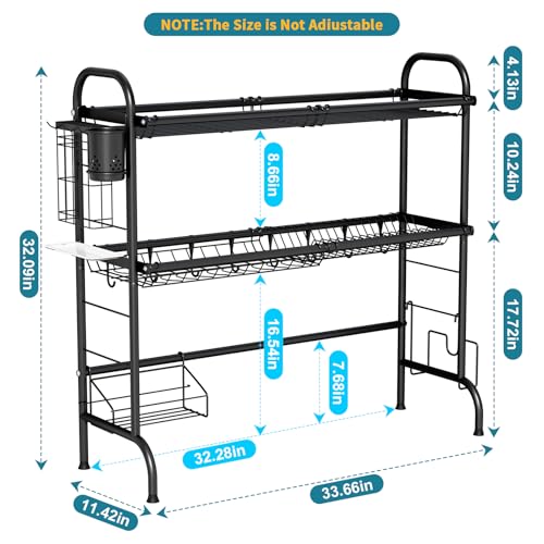 3 Tier Over The Sink Dish Drying Rack (3 Tier,black)
