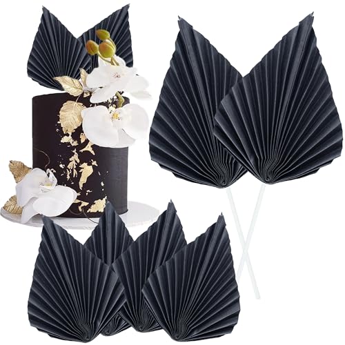 6Pcs Paper Palm Fan Cake Toppers Palm Leaf Fan Cake Topper Palm Spear Leaf Cupcake Toppers Cake Insert Decoration For Cake Decorating Diy Craft Project Home Wedding Party Supplies Gold