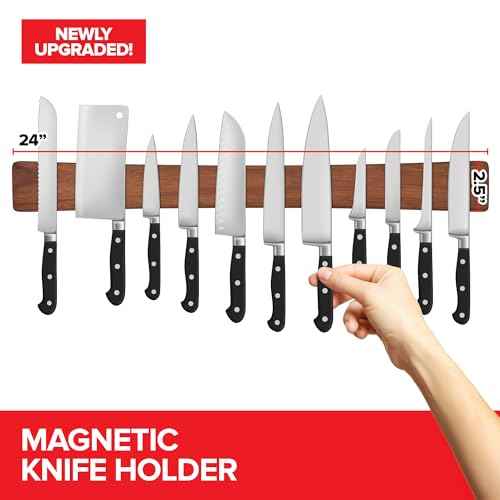 24 Inch Acacia Wood Magnetic Knife Holder Wooden Knife Rack and Magnet Strip for Knives and Metal Utensils Tool and Art Supply Organizer 10 Count (24" 10 Pack / Acacia Wood)