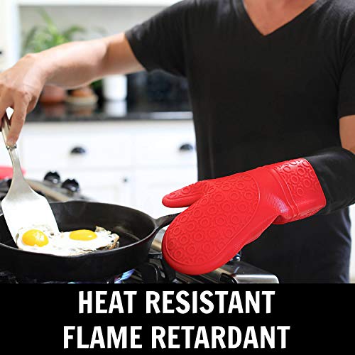 Silicone Oven Mitts and Potholders (Canyon Red / 4-Piece Oven Mitts & Trivets Set)