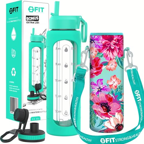 32 oz Glass Water Bottle with Straw Lid