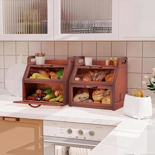 Bread Box for Kitchen Countertop (L-Brown)