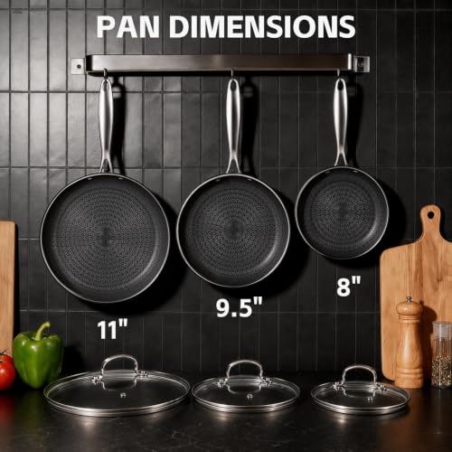 6 Pcs Non Stick Frying Pans Set with Lids (Frying Pan Set with Lid)