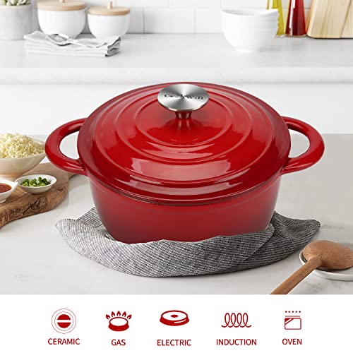 4.5 Quart Enameled Cast Iron Dutch Oven with Self (Red / 4.5QT)