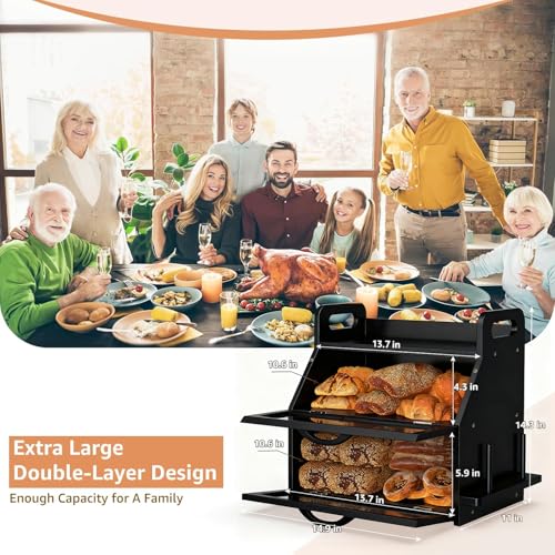 Bread Box for Kitchen Countertop (L-Black)