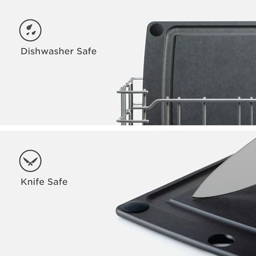 All-In-One Cutting Board with Non-Slip Feet and Juice Groove, 10" × 7", Slate/Black (10"L x 7"W / Slate/Black)