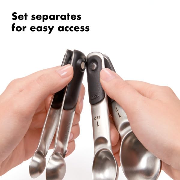 Good Grips 4 Piece Stainless Steel Measuring Spoons with Magnetic Snaps (4 count / Spoons)