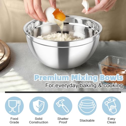Mixing Bowls Stainless Steel Nesting Salad Bowls with Airtight Lids Set
