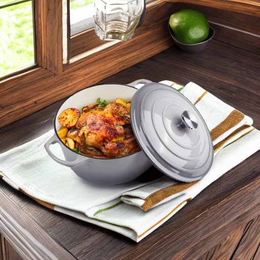 6 Quart Dutch Oven Enameled Cast Iron with Lid (Light Gray / 6 QT)
