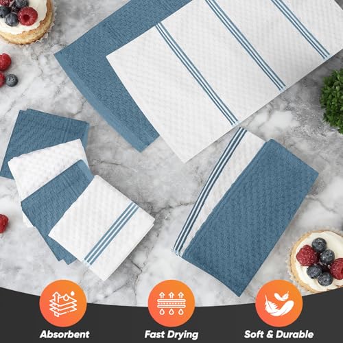 Oven Mitts Kitchen Towels and Dishcloths with Pot Holders Sets (Dusty Blue)