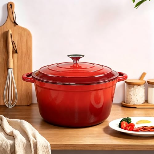 6 Quart Enameled Cast Iron Dutch Oven with Lid (Red / 6QT)